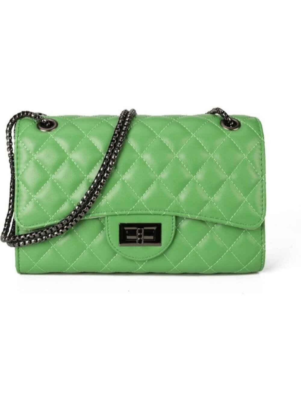 ใฝ๏ธWomens Light Green Structured Purse Chain Strap Quilted Crossbody Shoulder Bag